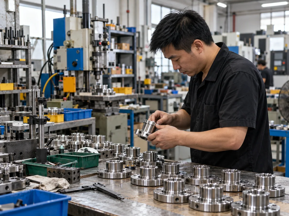 Vérification d’une pièce métallique en atelier